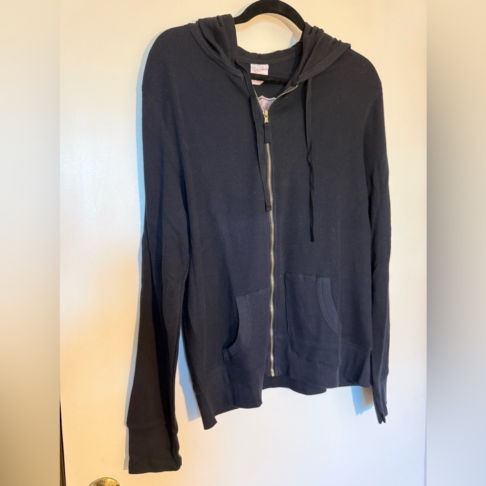 NWOT Old Navy Thermal Zip Up Hoodie with Pockets in Black Size XXL